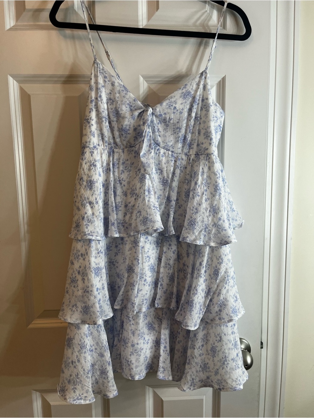 Altar'd State White & Light Blue Floral Tiered Ruffle Dress